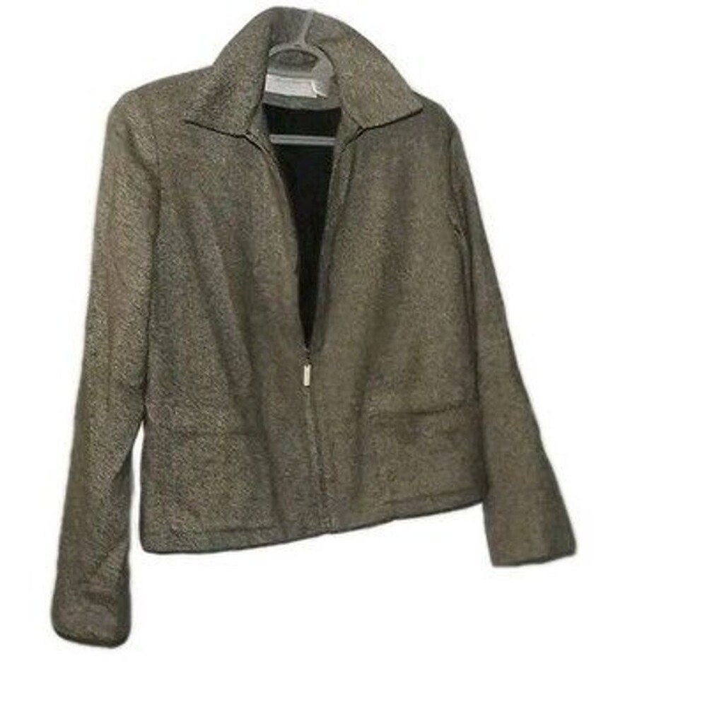 Liz Claiborne Blazer Jacket Size PL Silk Wool Zip Up Gray